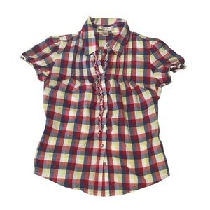 Arizona ruffled western Colorful Plaid Button Down Shirt, cotton, Medium
